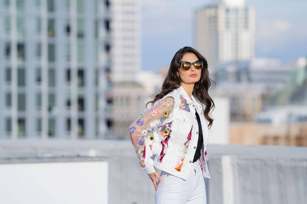 J’Adore Denim and Lace Embroidered Jacket