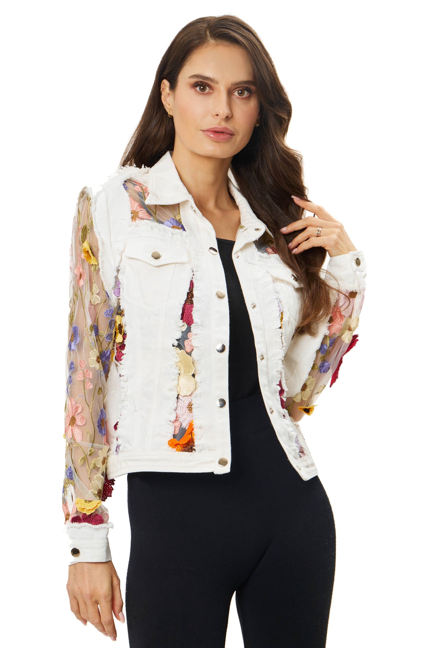 J’Adore Denim and Lace Embroidered Jacket
