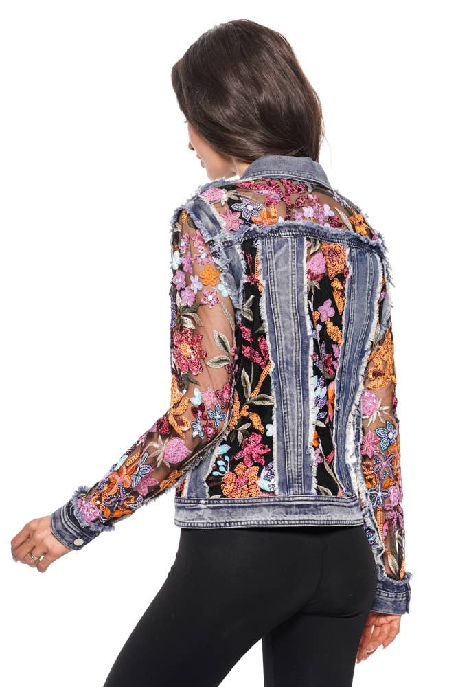 J’Adore Denim and Lace Embroidered Jacket