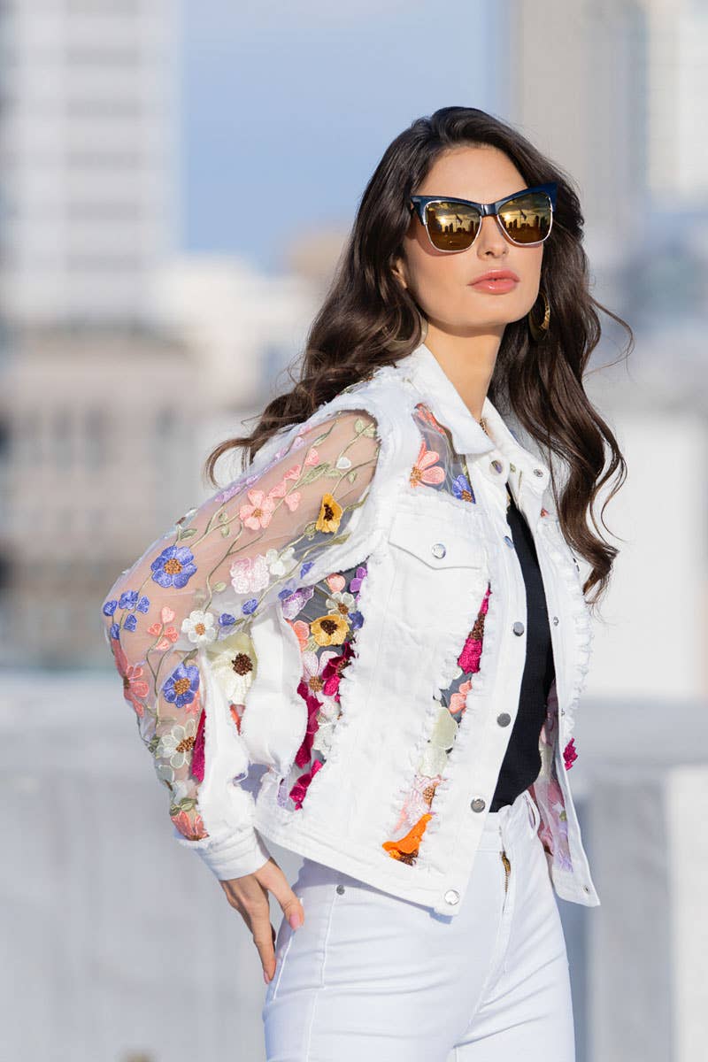 J’Adore Denim and Lace Embroidered Jacket
