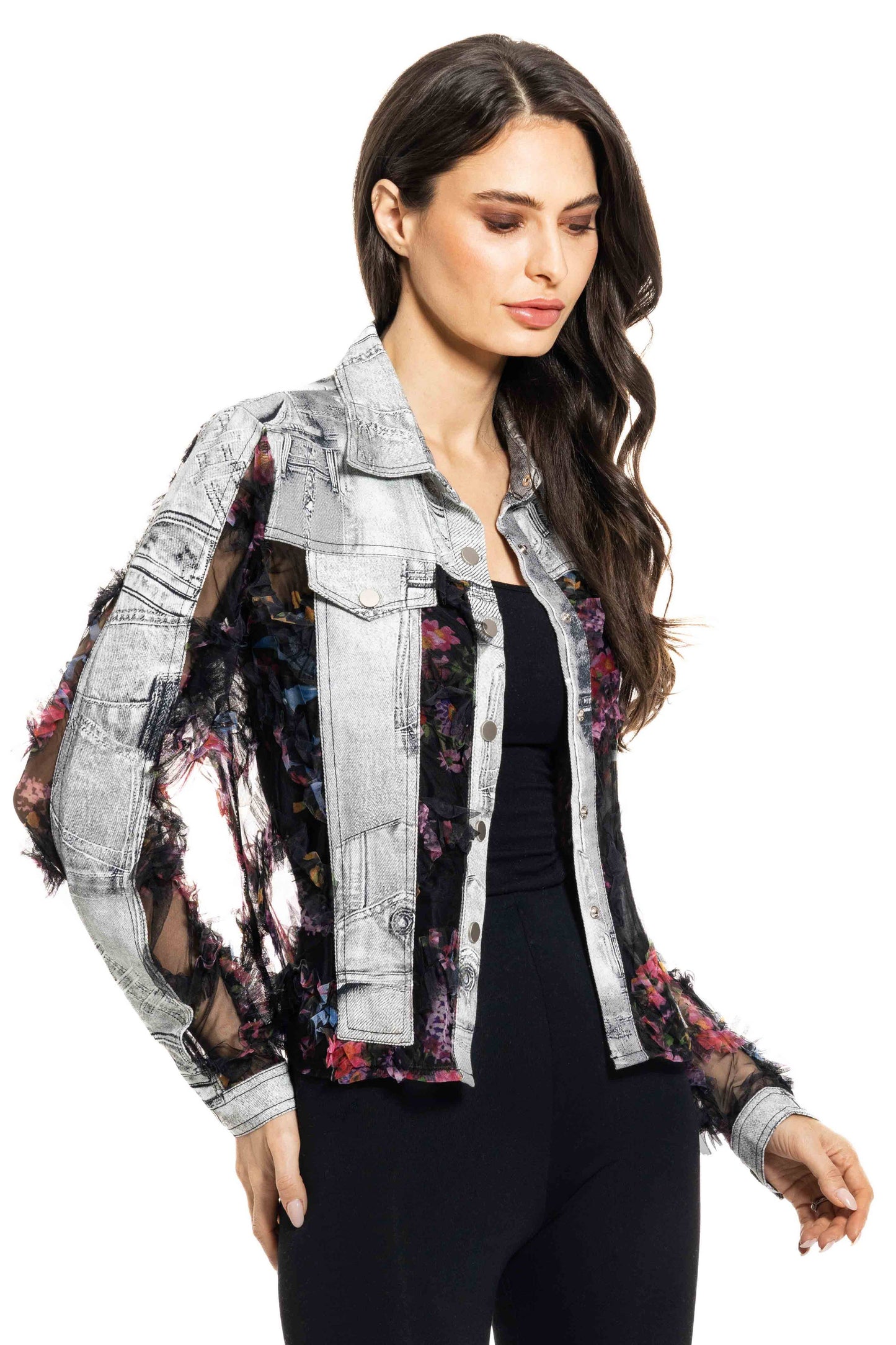 J’Adore Denim and Lace Embroidered Jacket