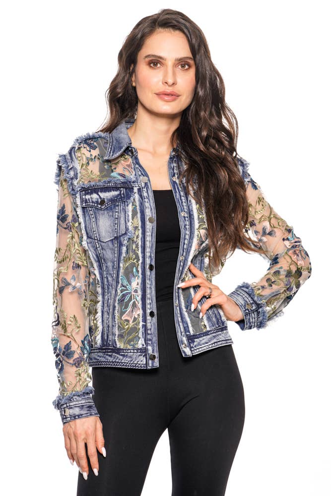 J’Adore Denim and Lace Embroidered Jacket - Da Bohemian Bazaar