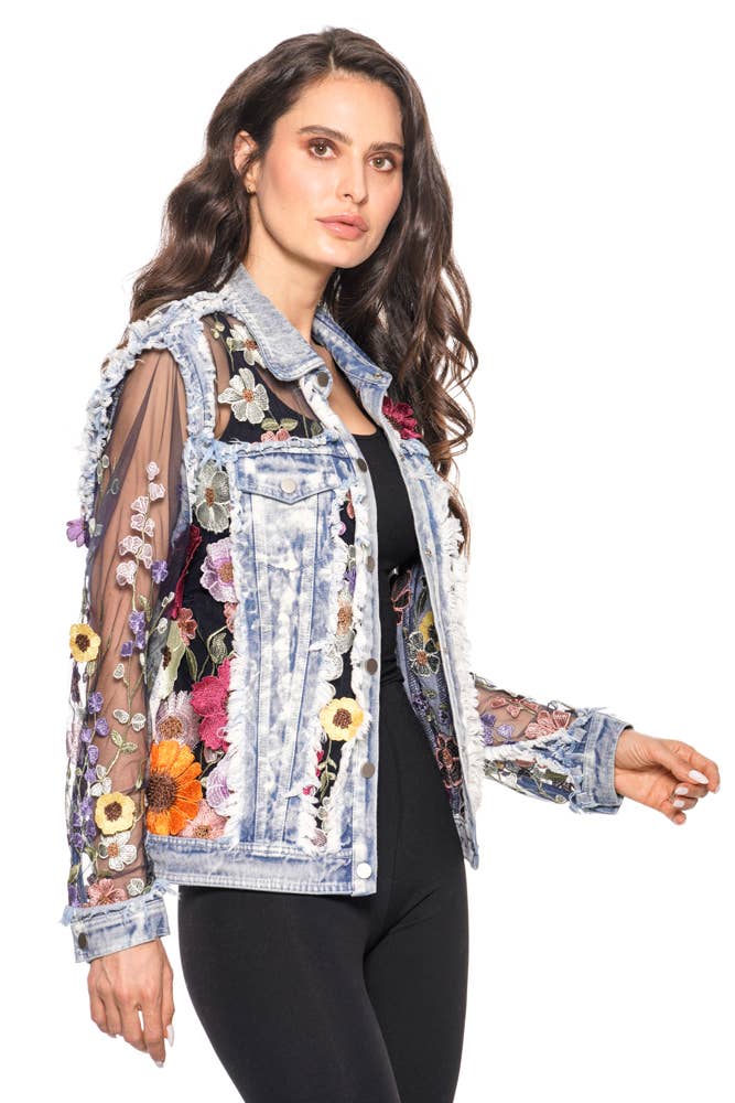 J’Adore Denim and Lace Embroidered Jacket - Da Bohemian Bazaar