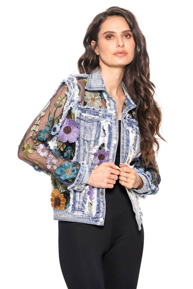 J’Adore Denim and Lace Embroidered Jacket