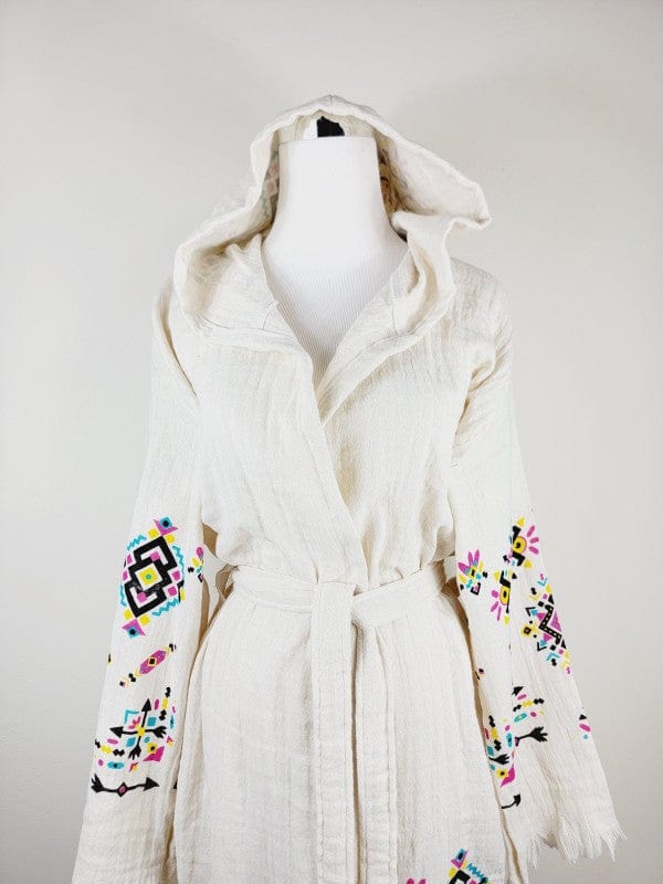 Bohemian hooded embroidered kimono