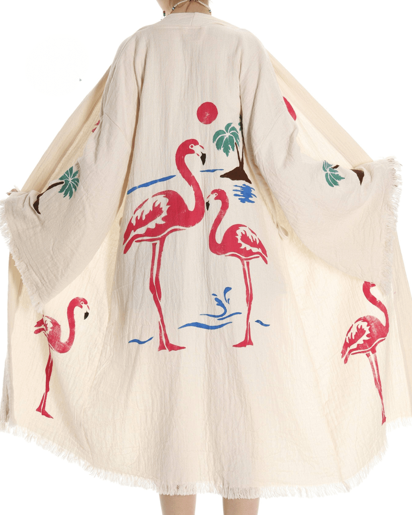 The Jan – Handcrafted Muslin Cotton Flamingo Kimono | Bohemian Resort Layer