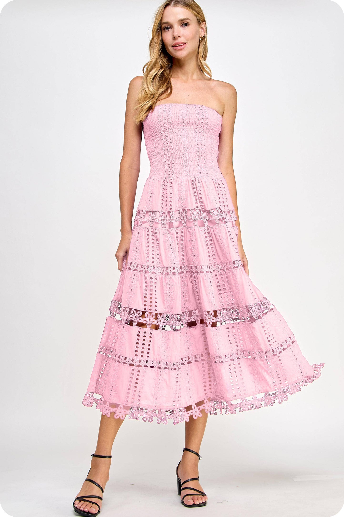 Lena Eyelet Midi Dress - Bohemian Resort Wear