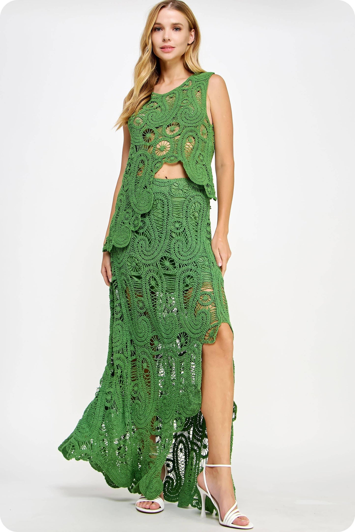 Lea Asymmetric Scalloped Crochet Top And Skirt Set - Da Bohemian Bazaar