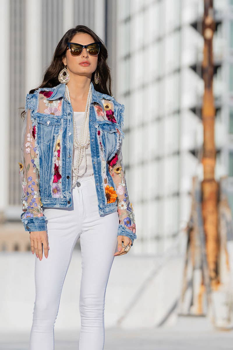 J’Adore Denim and Lace Embroidered Jacket - Da Bohemian Bazaar