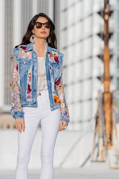 J’Adore Denim and Lace Embroidered Jacket - Da Bohemian Bazaar