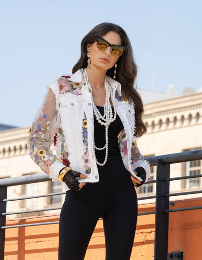 J’Adore Denim and Lace Embroidered Jacket