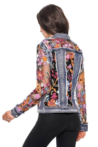 J’Adore Denim and Lace Embroidered Jacket