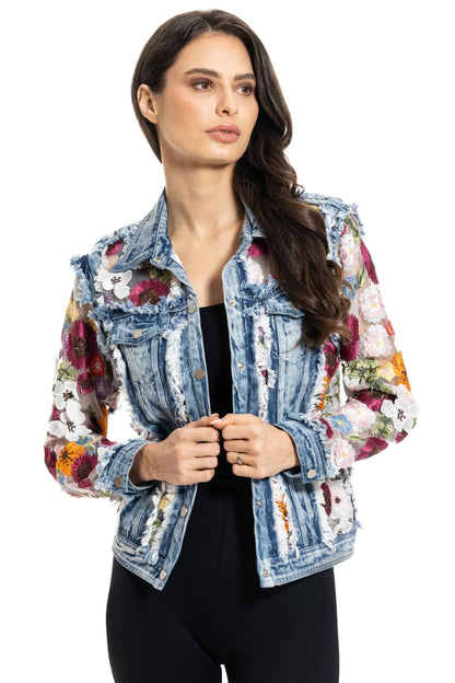 J’Adore Denim and Lace Embroidered Jacket