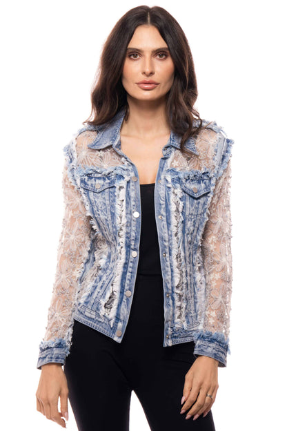 J’Adore Embroidered Denim & Lace Bohemian Jacket - Vintage Floral Statement Piece