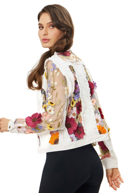 J’Adore Denim and Lace Embroidered Jacket
