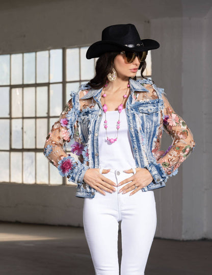 J’Adore Denim and Lace Embroidered Jacket - Da Bohemian Bazaar