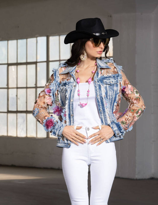 J’Adore Denim and Lace Embroidered Jacket - Da Bohemian Bazaar