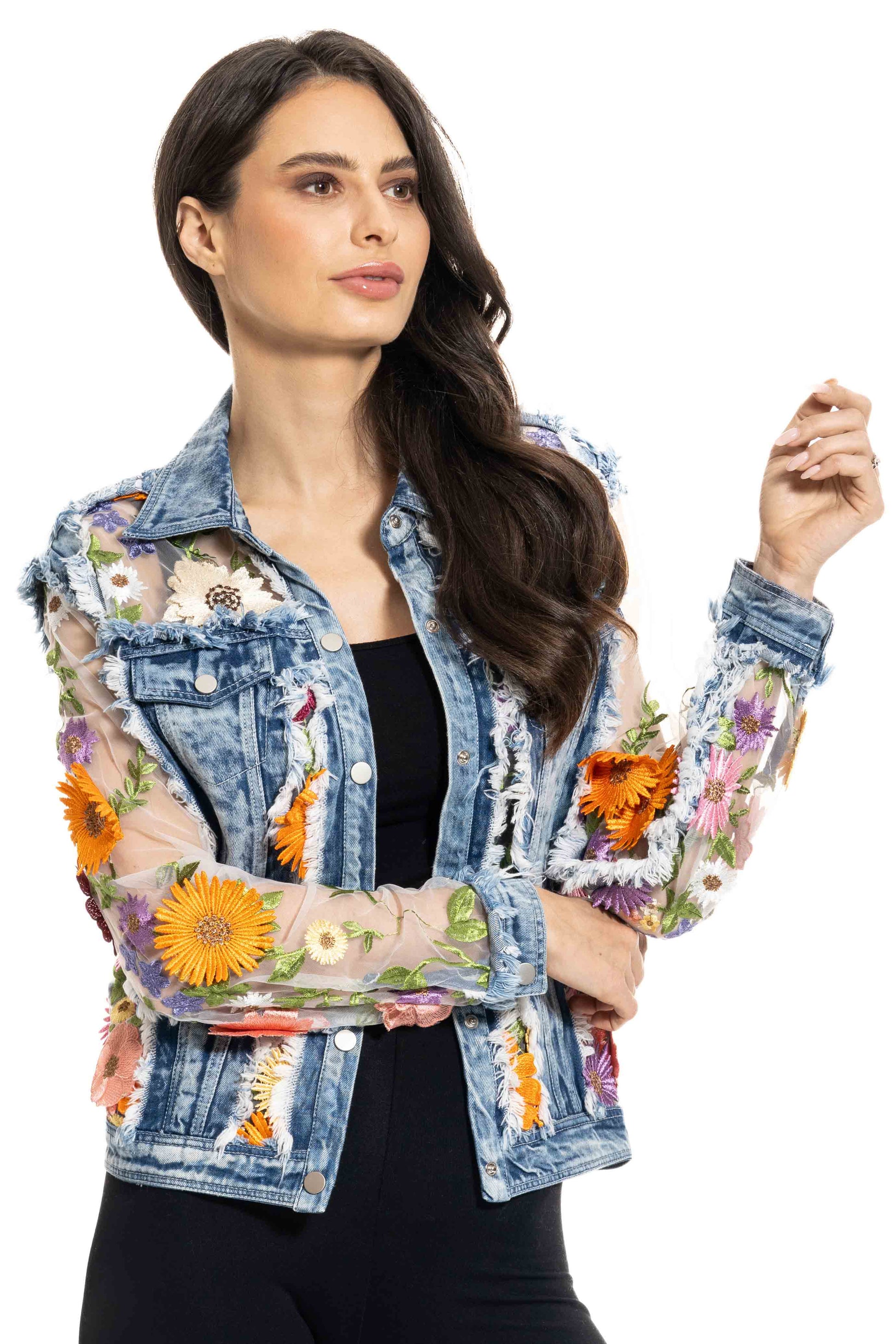 J’Adore Denim and Lace Embroidered Jacket - Da Bohemian Bazaar