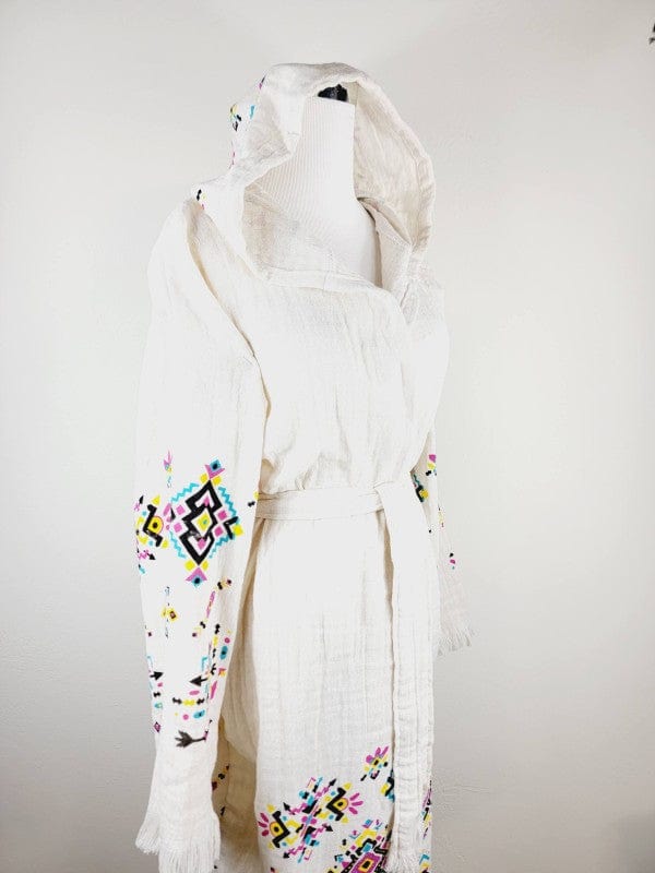 Bohemian hooded embroidered kimono side view
