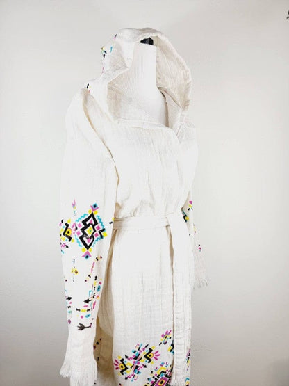 Bohemian hooded embroidered kimono side view