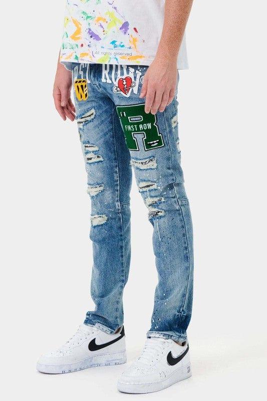 Varsity Patched Slim Denim - Da Bohemian Bazaar