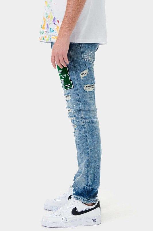 Varsity Patched Slim Denim - Da Bohemian Bazaar