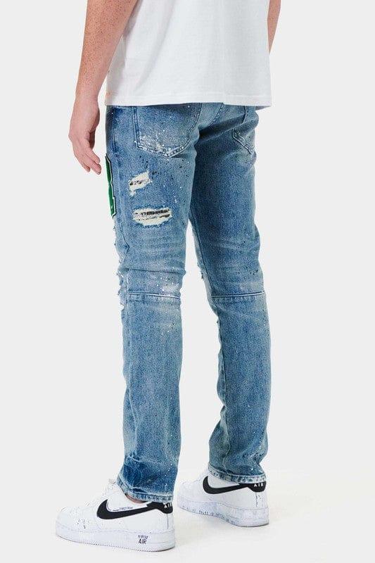 Varsity Patched Slim Denim - Da Bohemian Bazaar