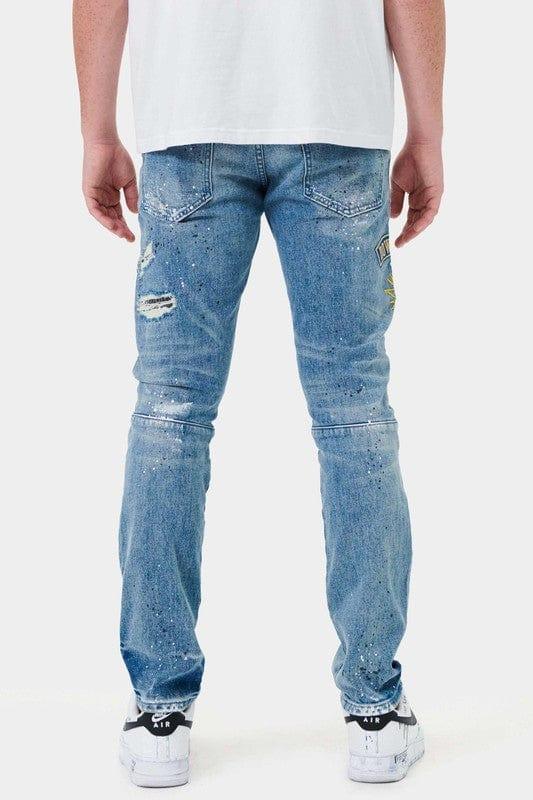 Varsity Patched Slim Denim - Da Bohemian Bazaar