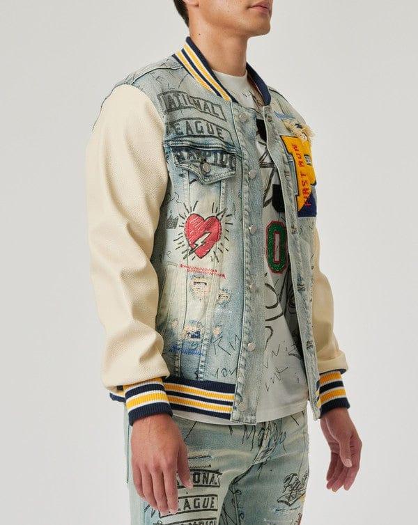 Hand Drawing Denim Varsity Jacket - Da Bohemian Bazaar