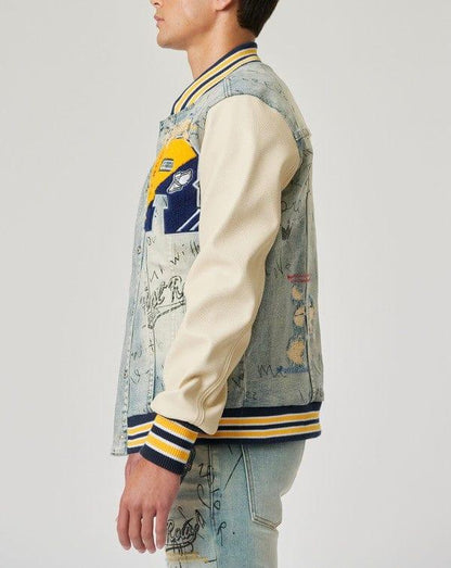 Hand Drawing Denim Varsity Jacket - Da Bohemian Bazaar