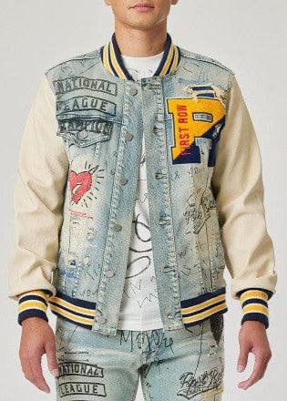 Hand Drawing Denim Varsity Jacket - Da Bohemian Bazaar