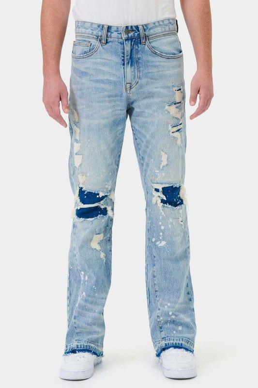Knee Destroyed Slim Flare Denim - Da Bohemian Bazaar