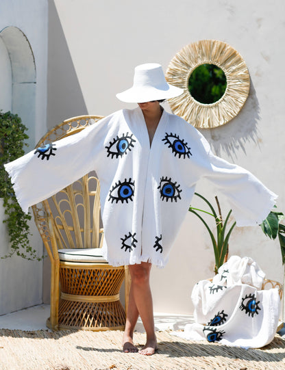 Aegean Sea Evil Eye Kimono - Da Bohemian Bazaar