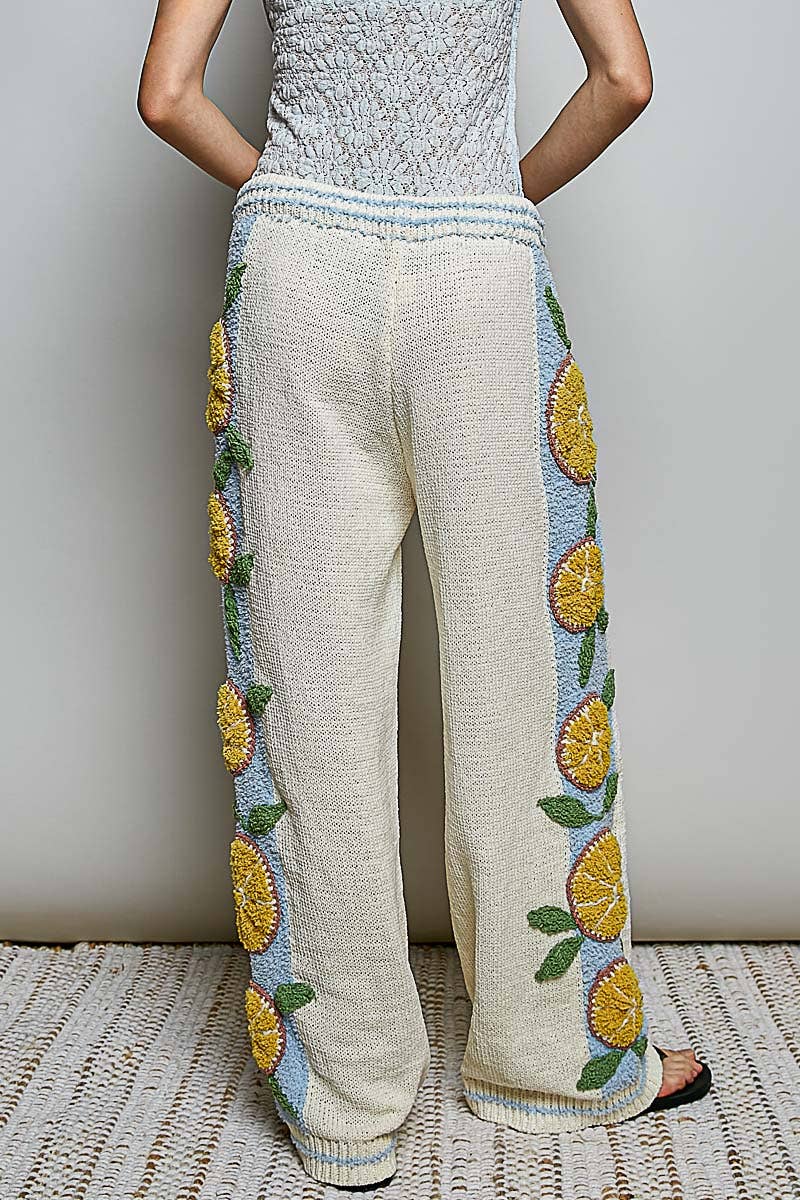 3D Lemon Embroidery Cozy Berber Sweater Adjustable Wide-Leg Pant