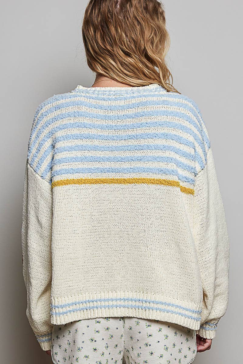 3D Lemon Embroidery Long Sleeve Cozy Pullover Berber Sweater