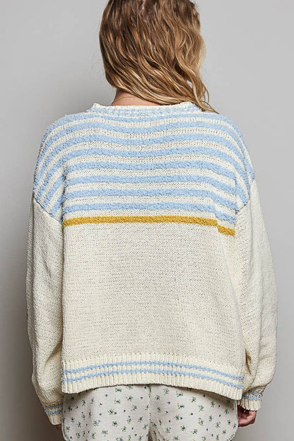 3D Lemon Embroidery Long Sleeve Cozy Pullover Berber Sweater
