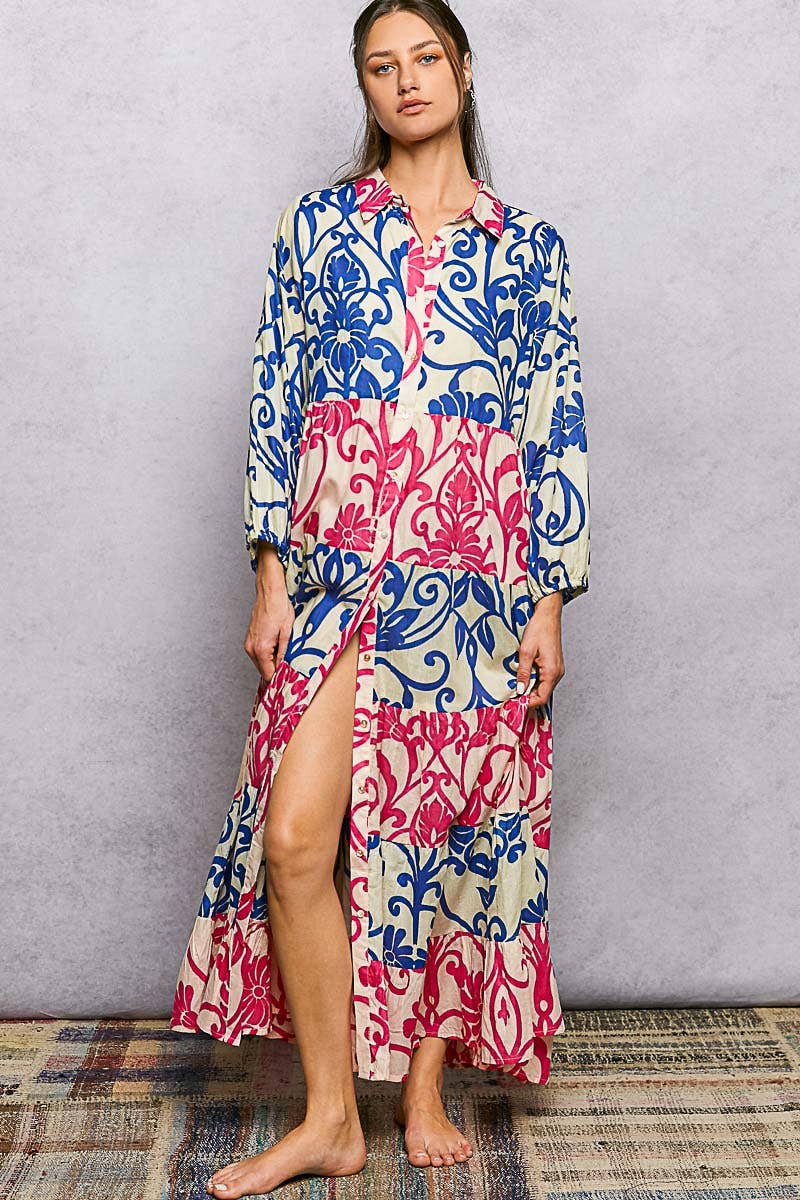 Inika Button-Front Bold Colorful Casual Dress