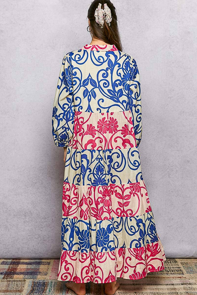 Inika Button-Front Bold Colorful Casual Dress