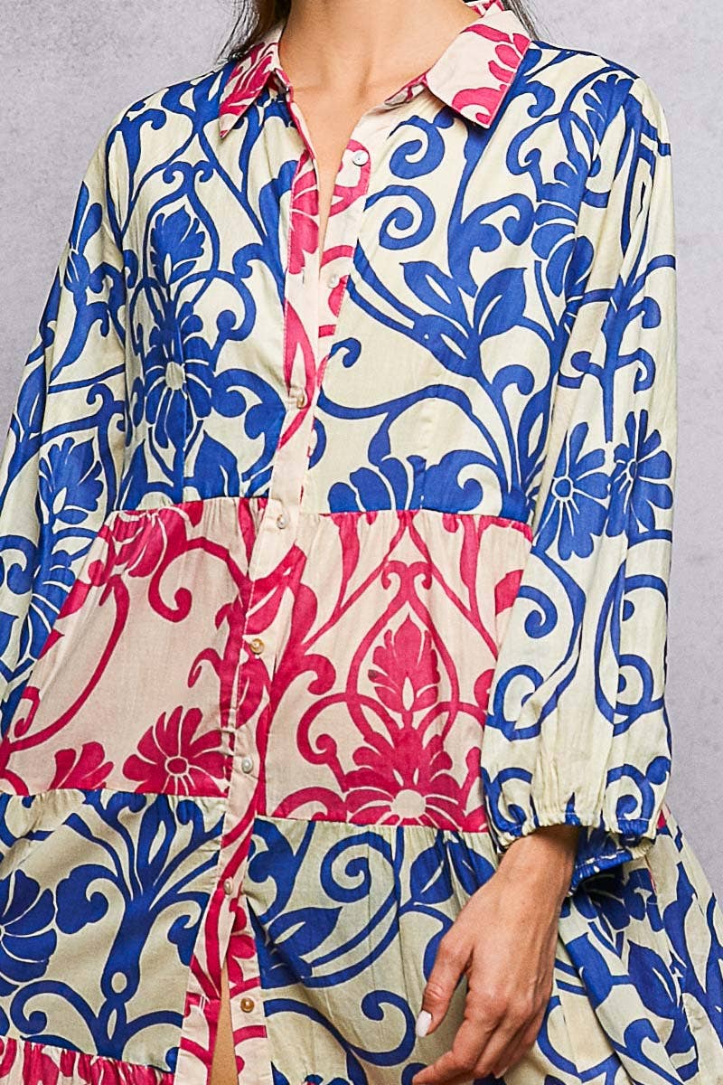 Inika Button-Front Bold Colorful Casual Dress