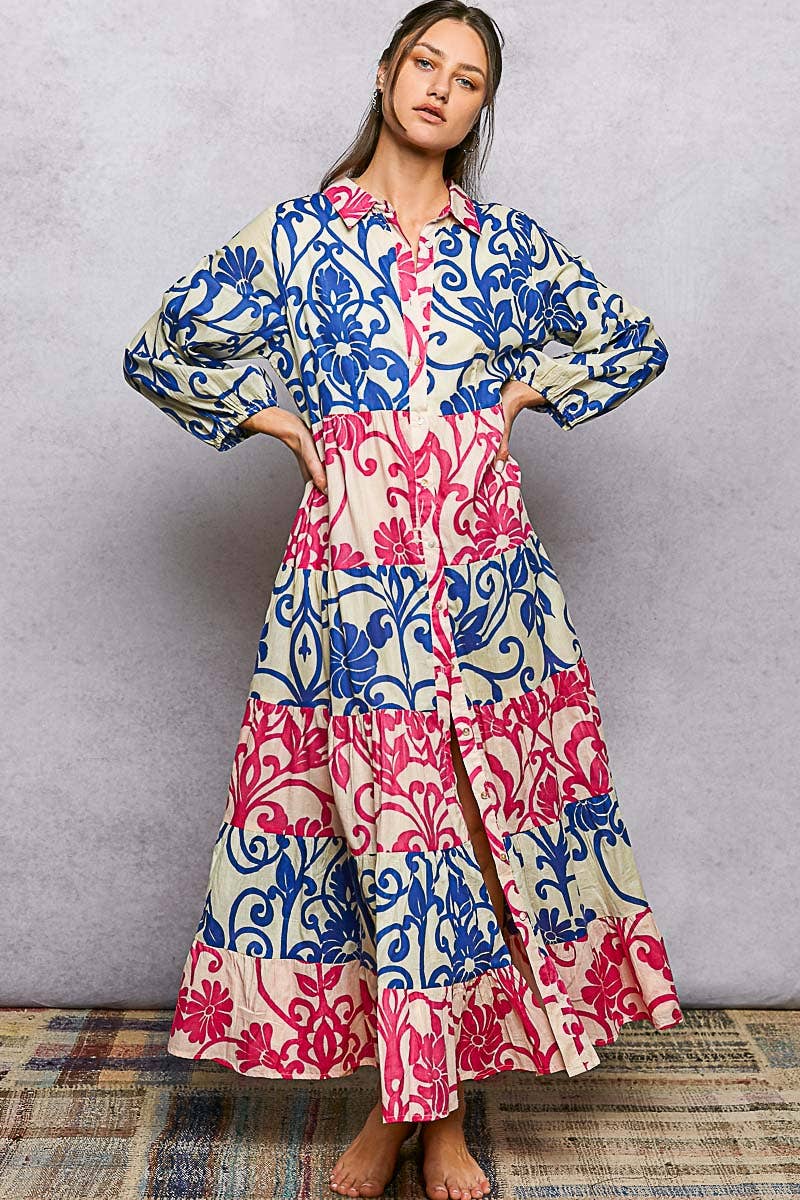 Inika Button-Front Bold Colorful Casual Dress