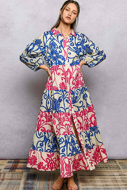Inika Button-Front Bold Colorful Casual Dress