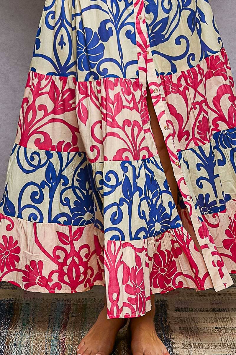 Inika Button-Front Bold Colorful Casual Dress