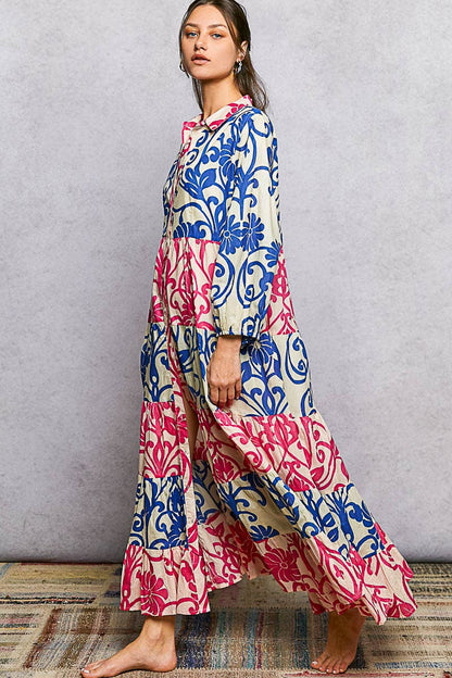 Inika Button-Front Bold Colorful Casual Dress