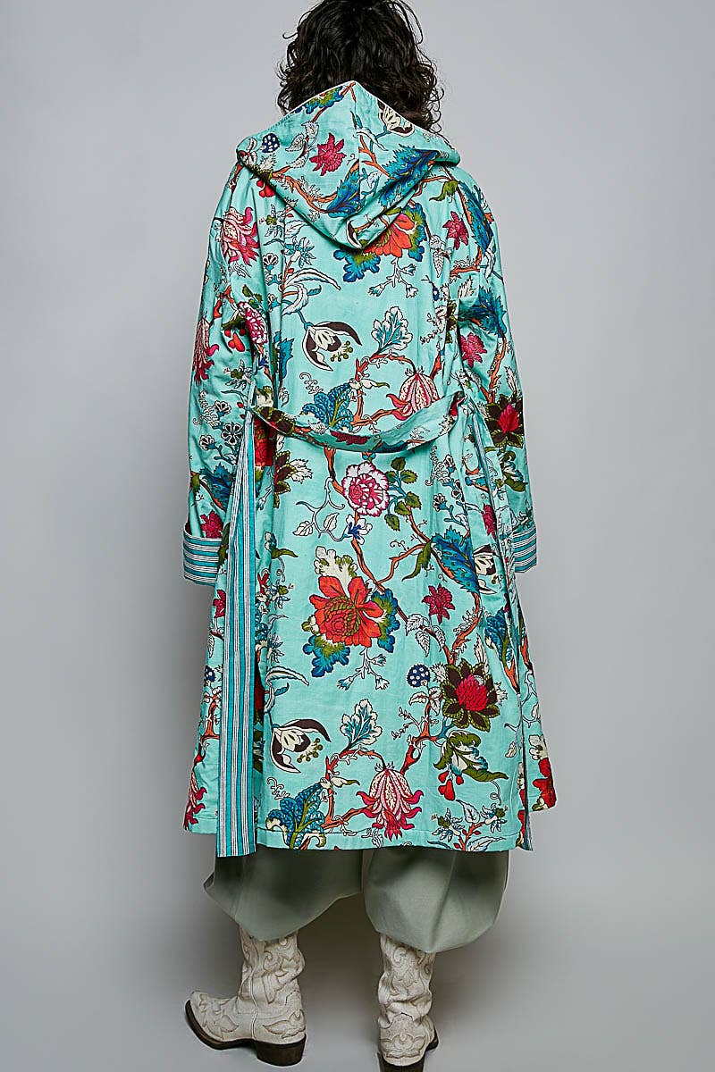 Floral Hood & Belt Maxi Kimono Cardigan