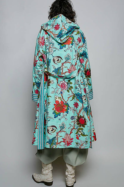 Floral Hood & Belt Maxi Kimono Cardigan