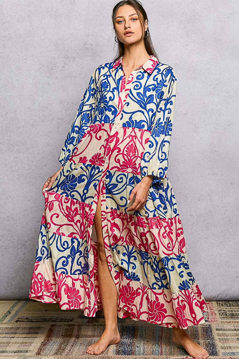 Inika Button-Front Bold Colorful Casual Dress