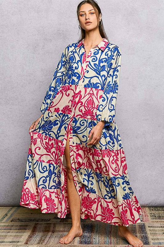 Inika Button-Front Bold Colorful Casual Dress