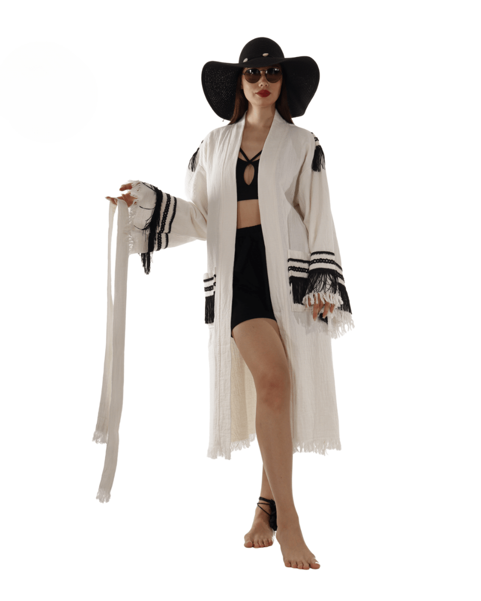 Lai Kimono Robe with Black Fringe – Boho Western Style