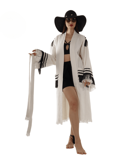 Lai Kimono Robe with Black Fringe – Boho Western Style