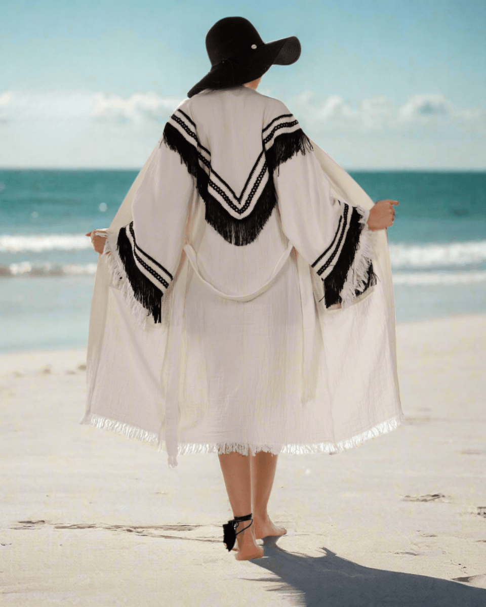 Lai Kimono Robe with Black Fringe – Boho Western Style